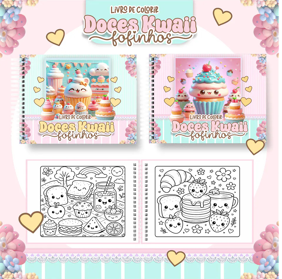 Arquivo Digital Livro de Colorir Doces Kawaii 1