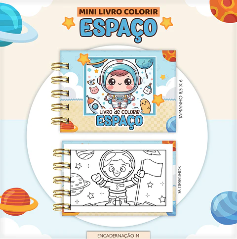 Arquivo Digital Mini Livro de Colorir Espaço