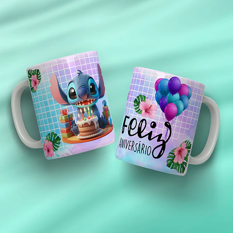 Arquivo Digital Pack Canecas Aniversario Stitch
