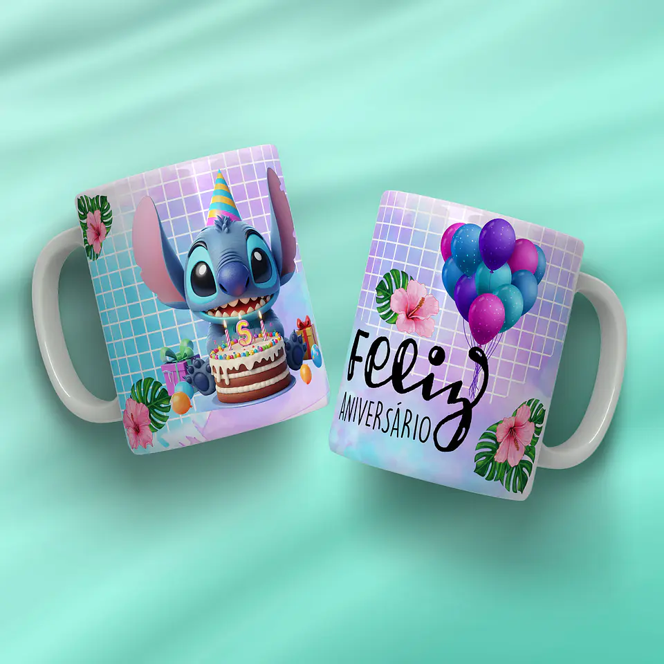 Arquivo Digital Pack Canecas Aniversario Stitch 2