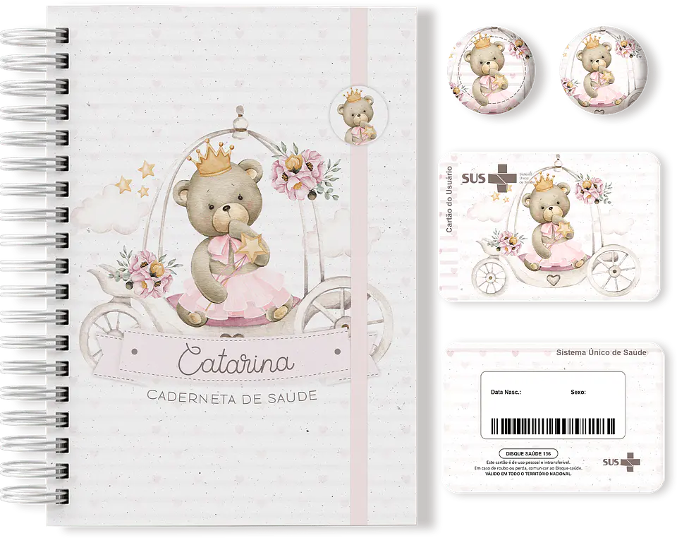 Arquivo Digital Caderneta + Livro do Bebê Ursinha Realeza 2