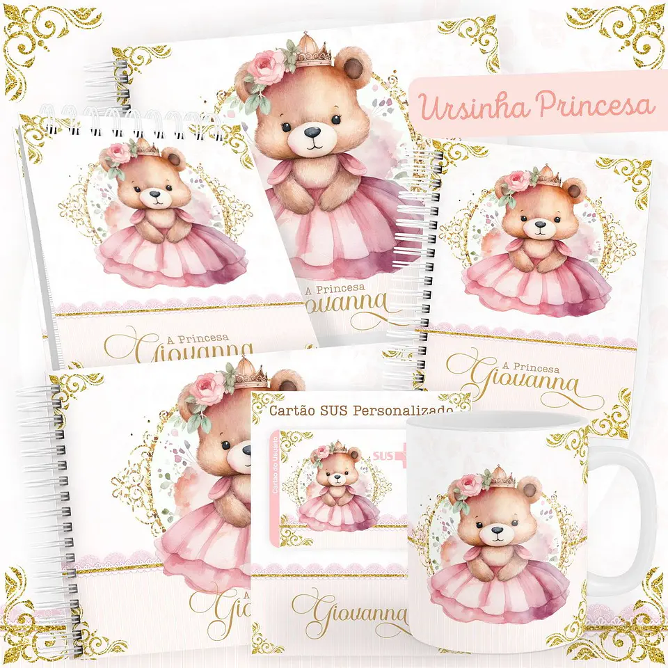 Maternidade combo Caderneta Livro do Bebe Ursinha Princesa 1