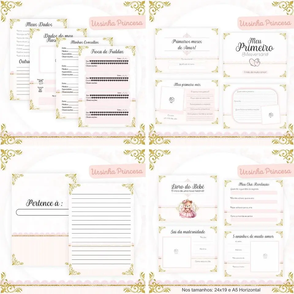 Maternidade combo Caderneta Livro do Bebe Ursinha Princesa 2