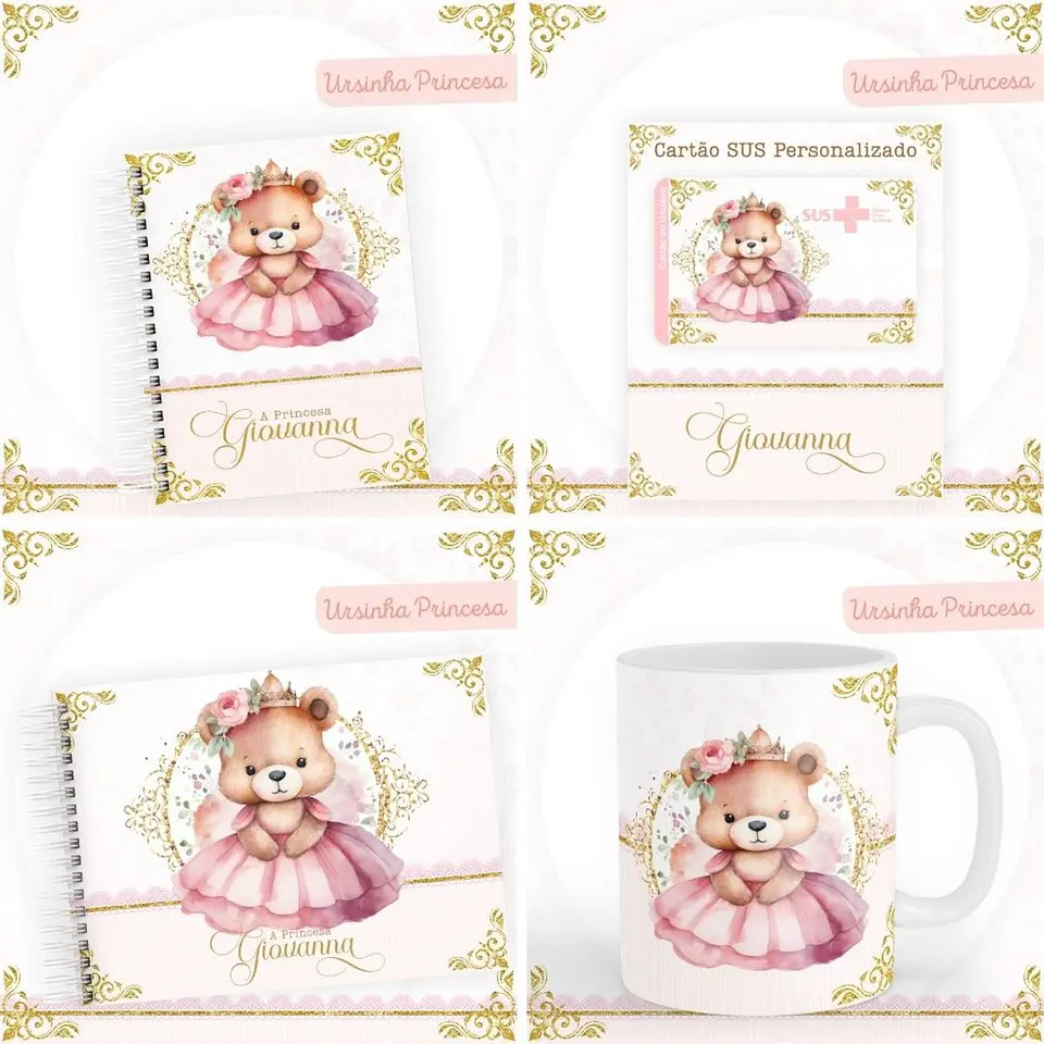 Maternidade combo Caderneta Livro do Bebe Ursinha Princesa 3