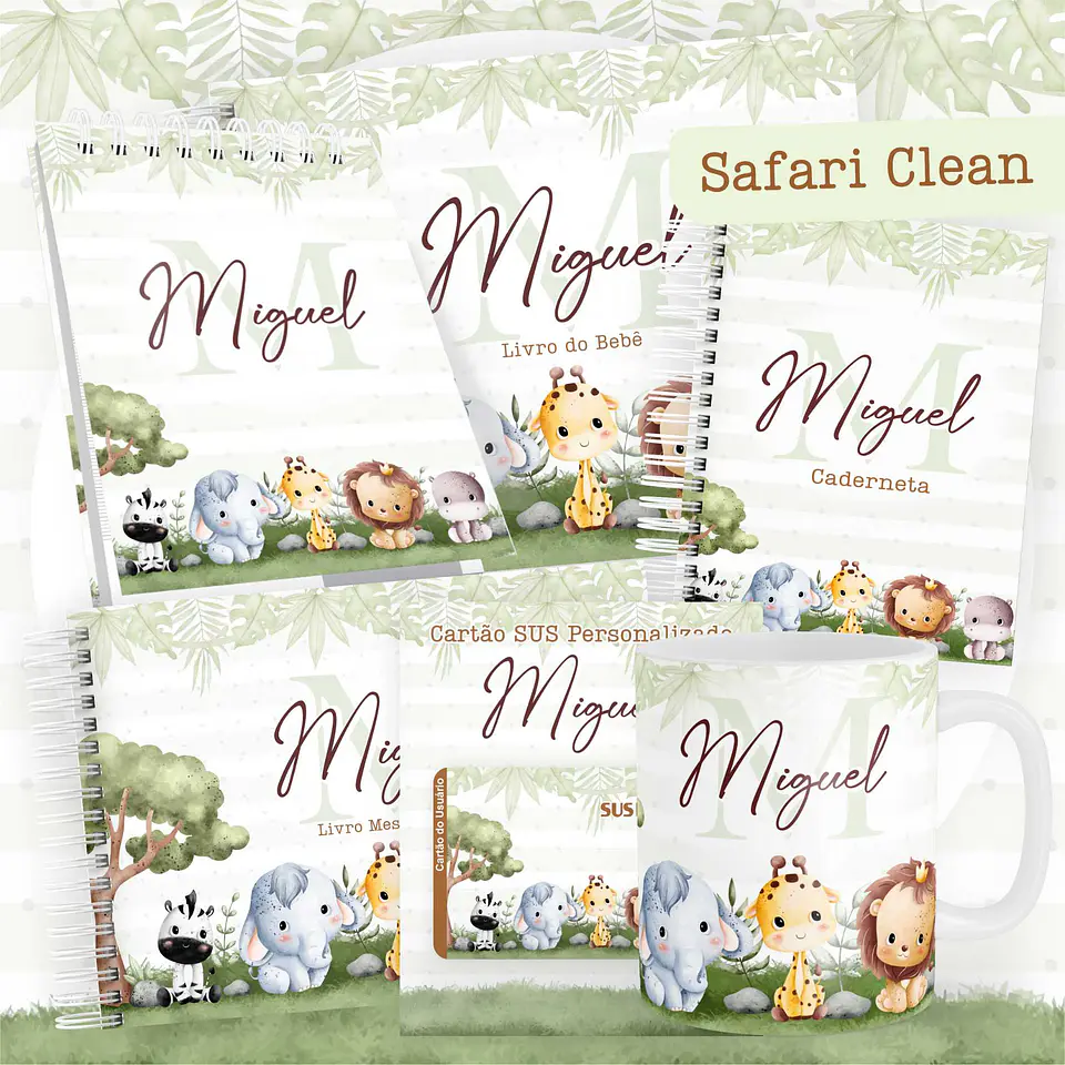 Arquivo Livro Bebê + Caderneta Vacinação Safari Clean 1
