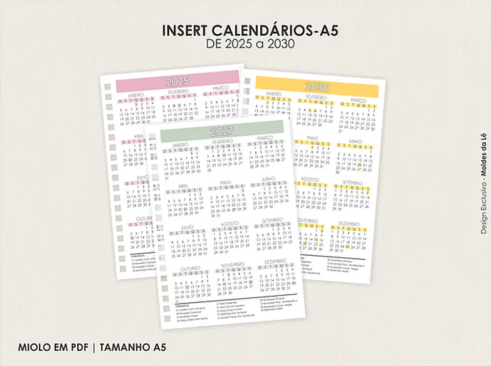 Arquivo Digital Calendário A5 de 2025 a 2030 1