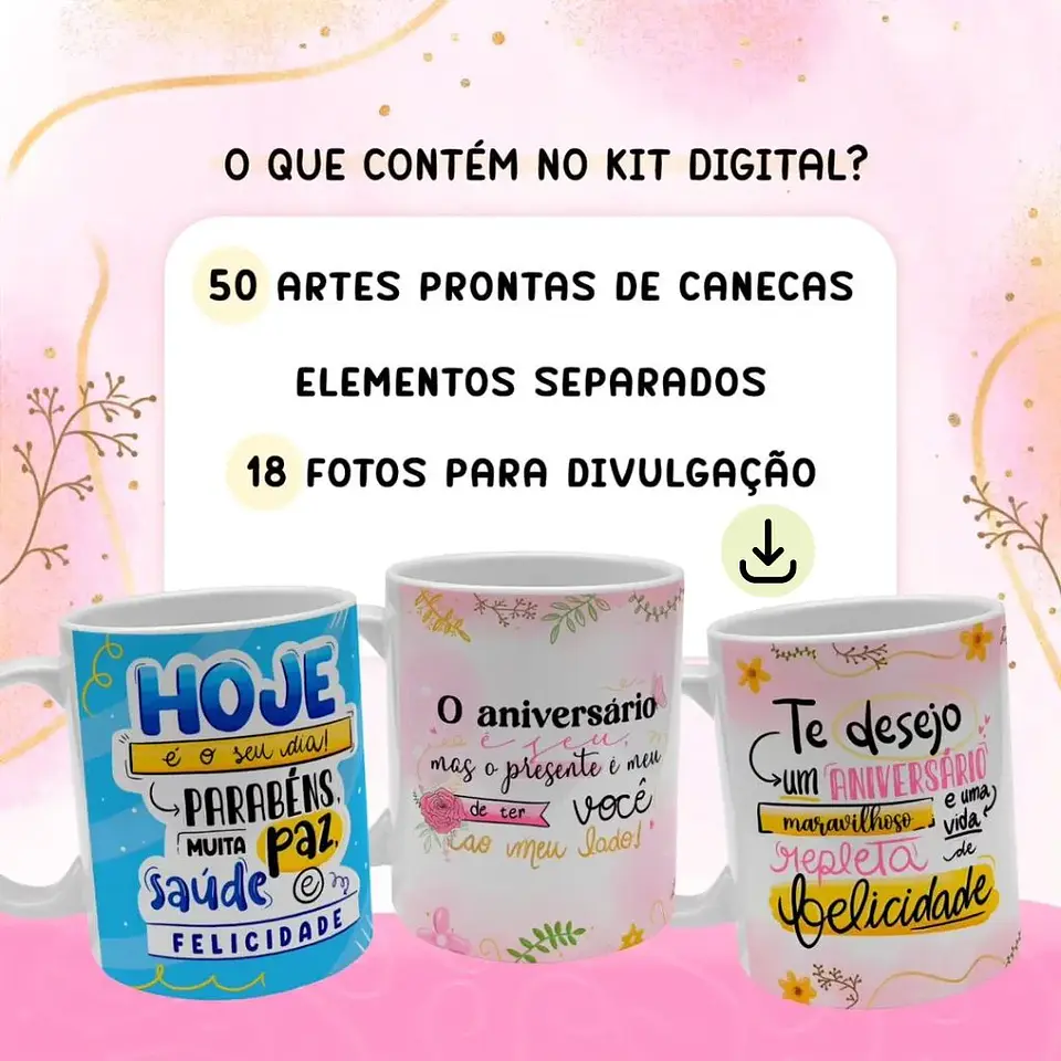 Arquivo Digita Sublimação Kit Digital Canecas Aniversário 2
