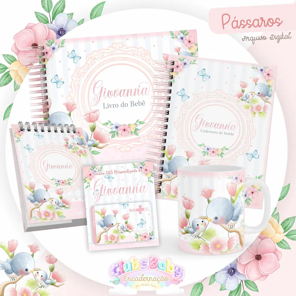 Arquivo Digital Caderneta Livro Bebe Pássaros Menina 1