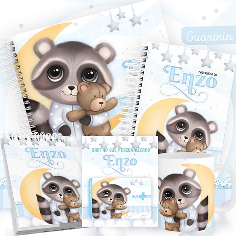 Arquivo Digital Caderneta Livro Bebe Guaxinim Fofo