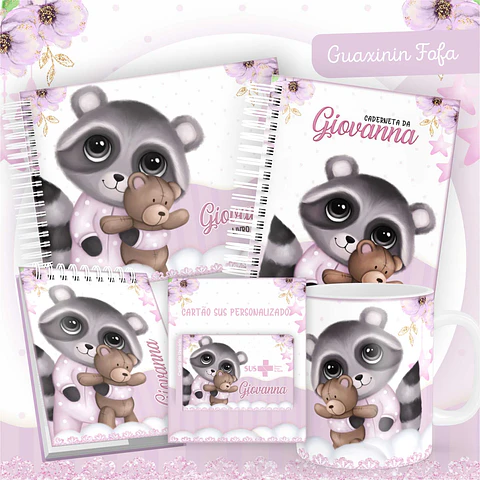 Arquivo Digital Caderneta Livro Bebe Guaxinim Fofa