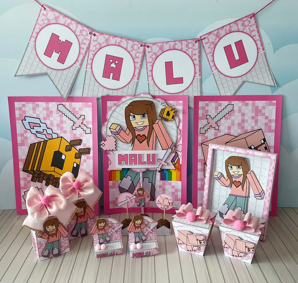Arquivo de Corte Kit Festa Pronta Minecraft Menina 8