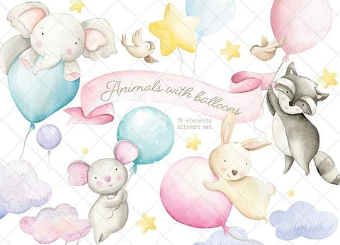 Kit Digital Animais com Balões