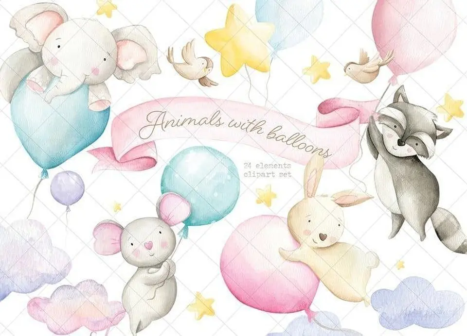 Kit Digital Animais com Balões 1