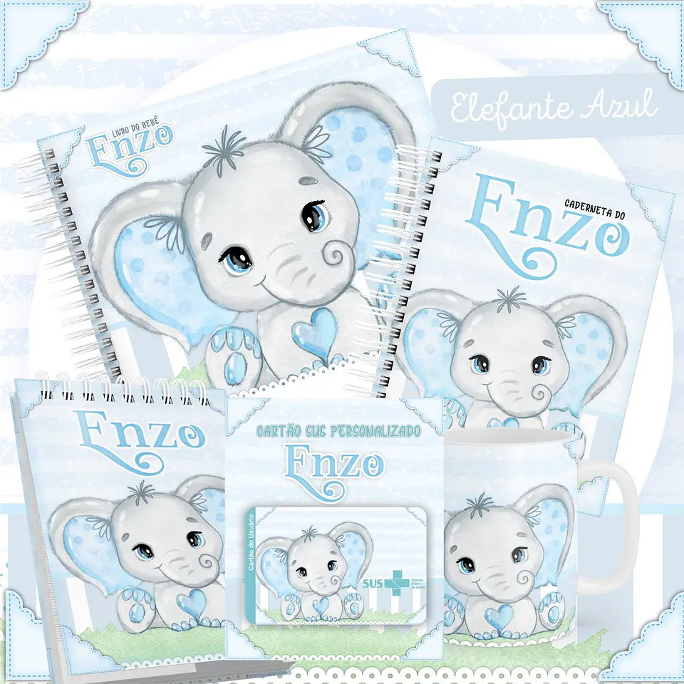 Arquivo Digital Caderneta e Livro do Bebe Elefante Azul 1