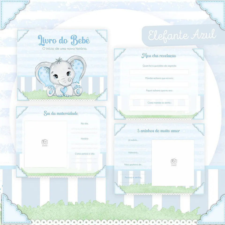 Arquivo Digital Caderneta e Livro do Bebe Elefante Azul 2
