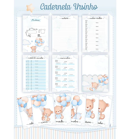 Ursinho Aquarelado Maternidade Caderneta e  Livro Bebê