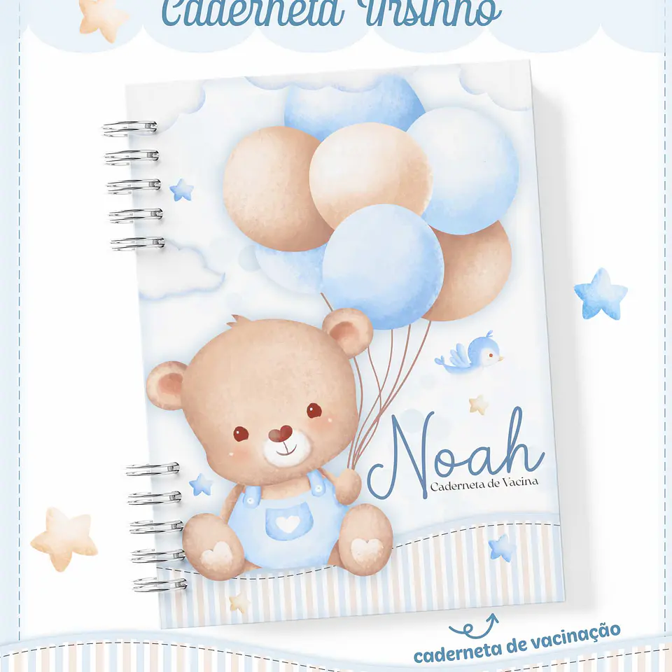 Ursinho Aquarelado Maternidade Caderneta e  Livro Bebê 5