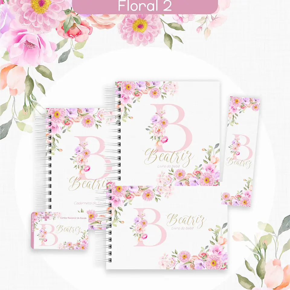Arquivo Digital Caderneta Livro do Bebe  Floral 1