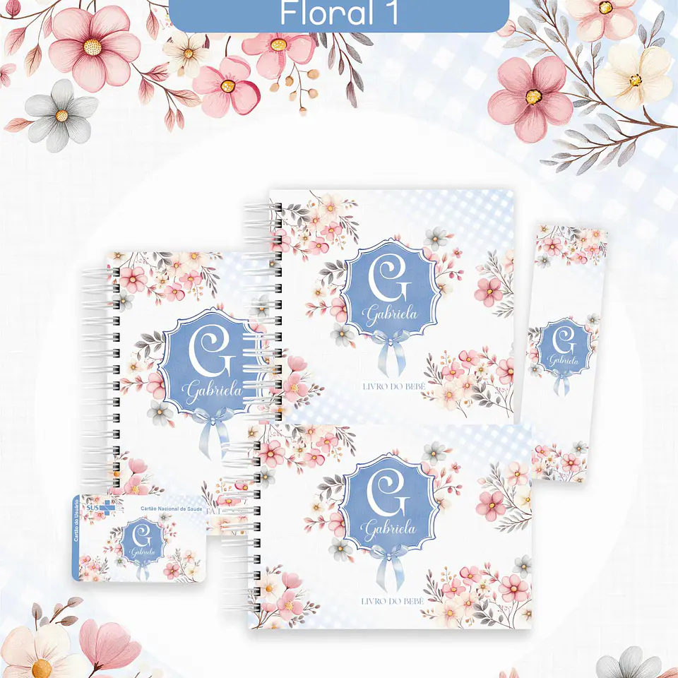 Arquivo Digital Caderneta Livro do Bebe Floral 2