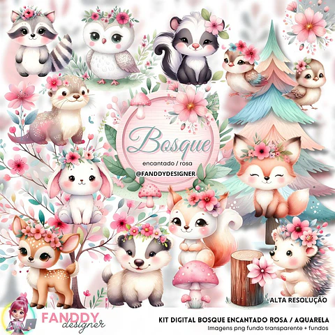 Arquivo Digital Kit Digital Bosque Encantado Rosa