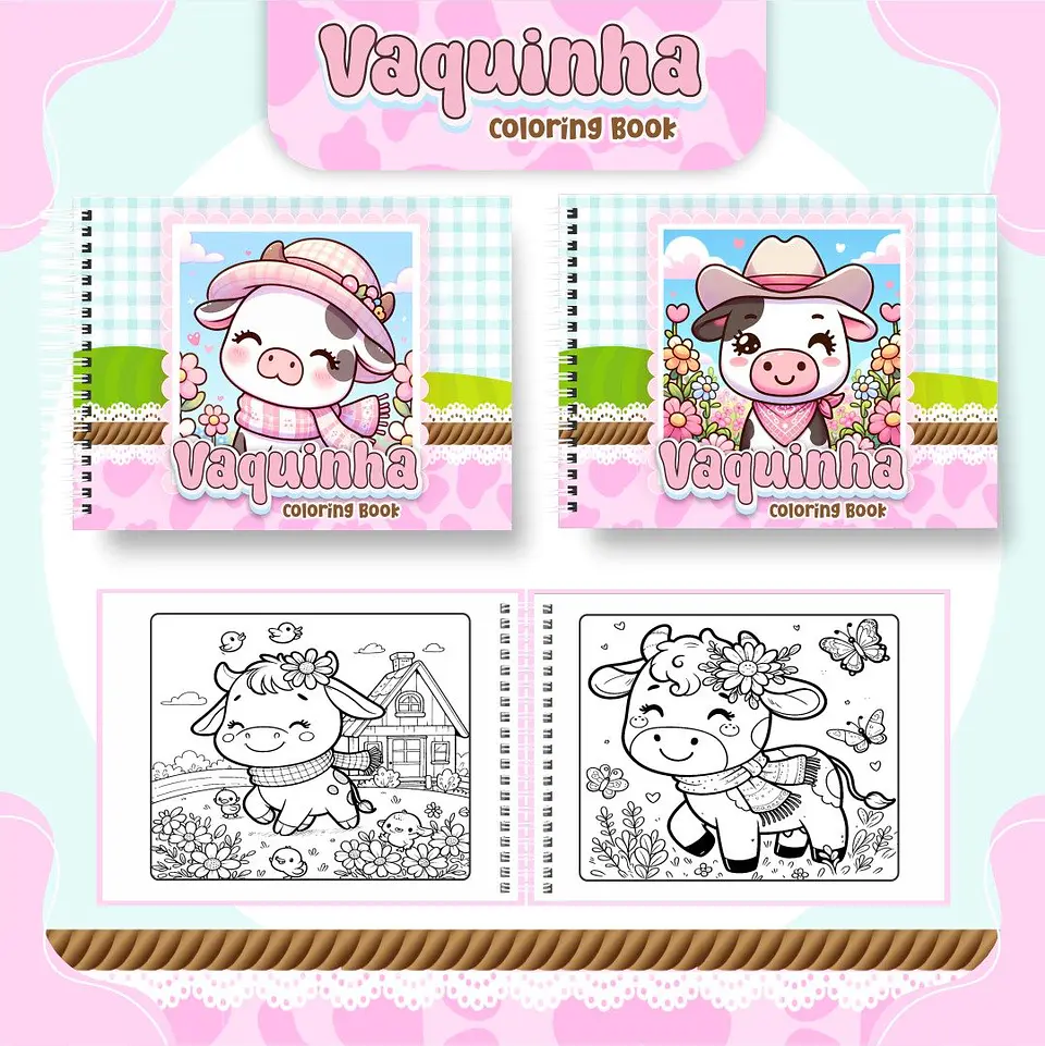 Arquivo Digital Livro de Colorir Vaquinha Cute 1