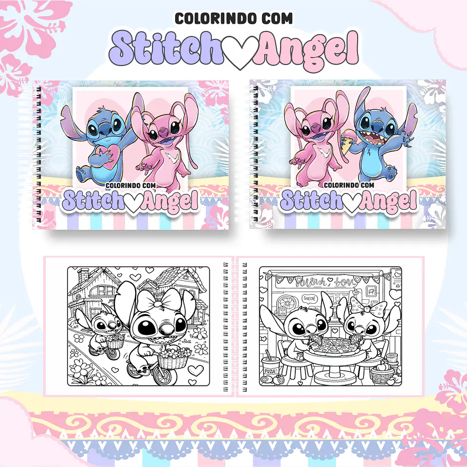 Arquivo Digital Livro de Colorir Stitch e Angel 1
