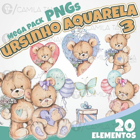 Kit Digital Ursinho Aquarela