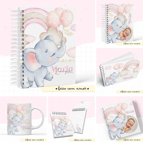 Caderneta e Livro do Bebe Elefantinho Balões Menina
