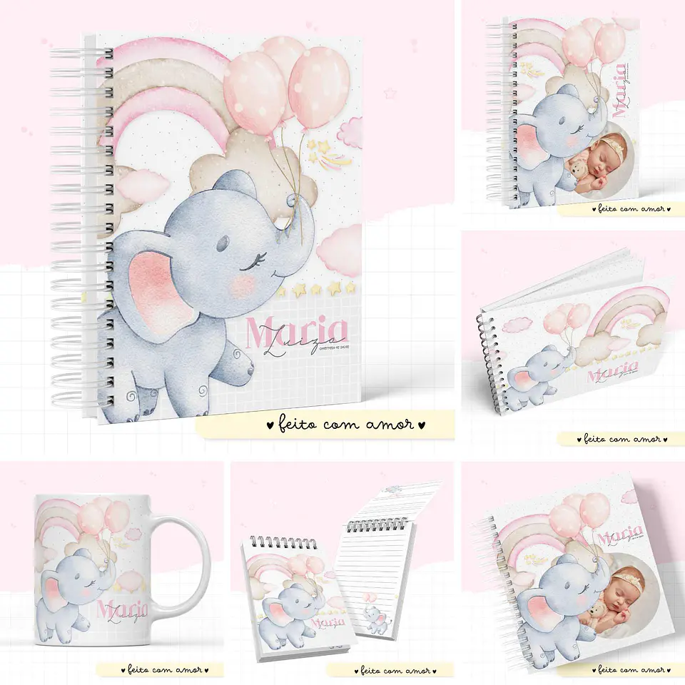 Caderneta e Livro do Bebe Elefantinho Balões Menina 1