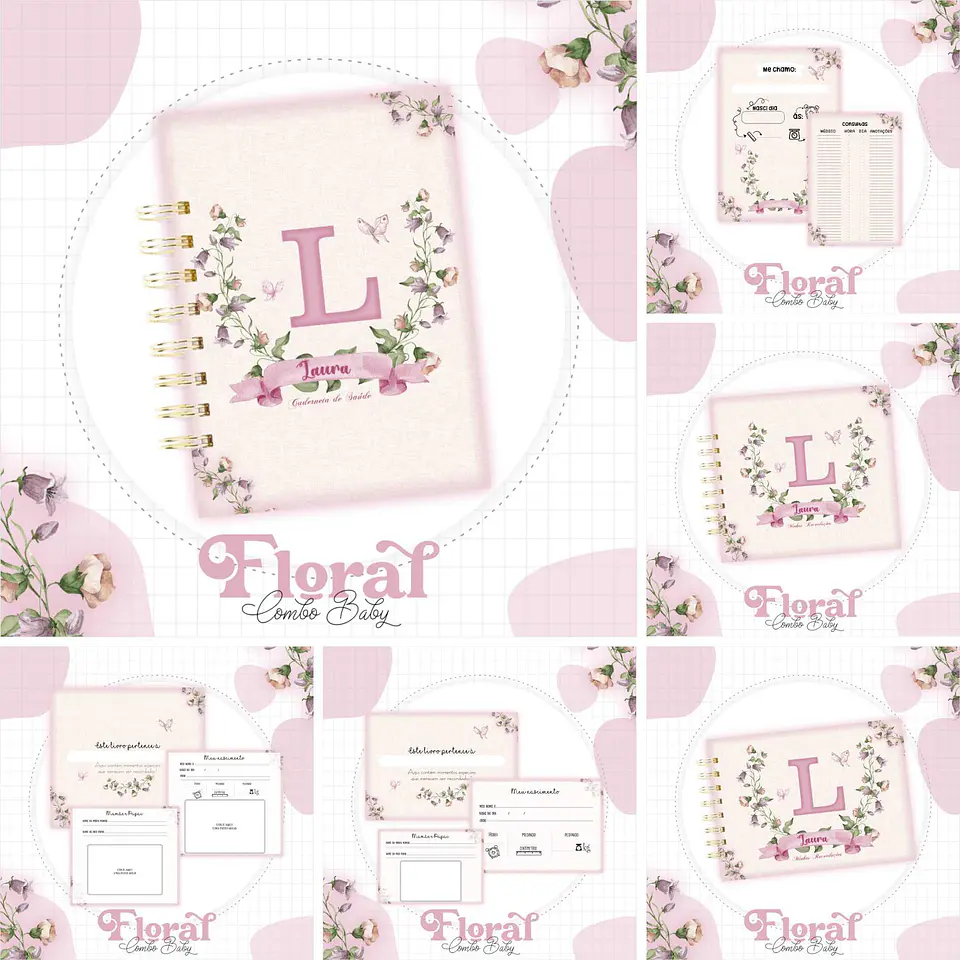 Arquivo Digital Caderneta e Livro do Bebe Floral Monograma 1