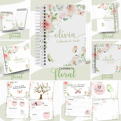 Arquivo Digital Caderneta e Livro do Bebe Floral
