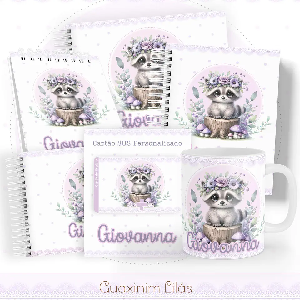 Arquivo Digital Caderneta Livro do Bebe Guaxinim Lilás 1