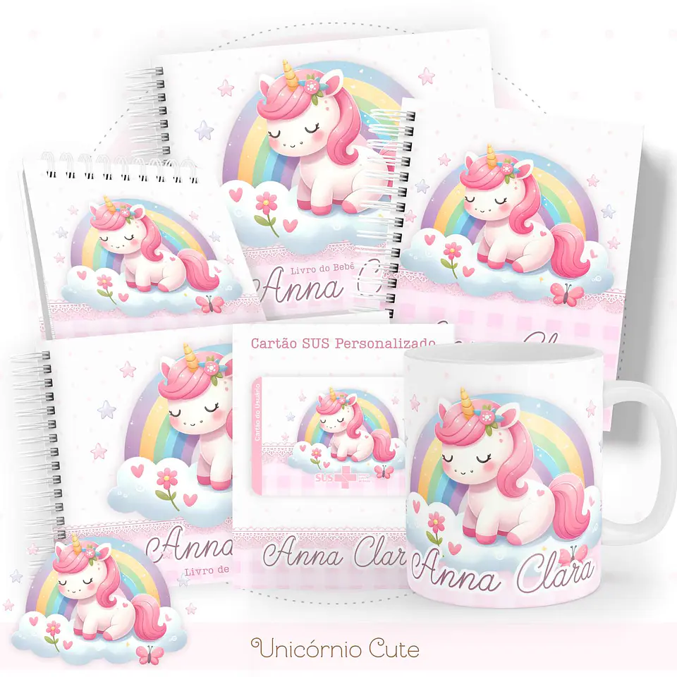 Arquivo Digital Caderneta Livro do Bebe Unicórnio Cute 1