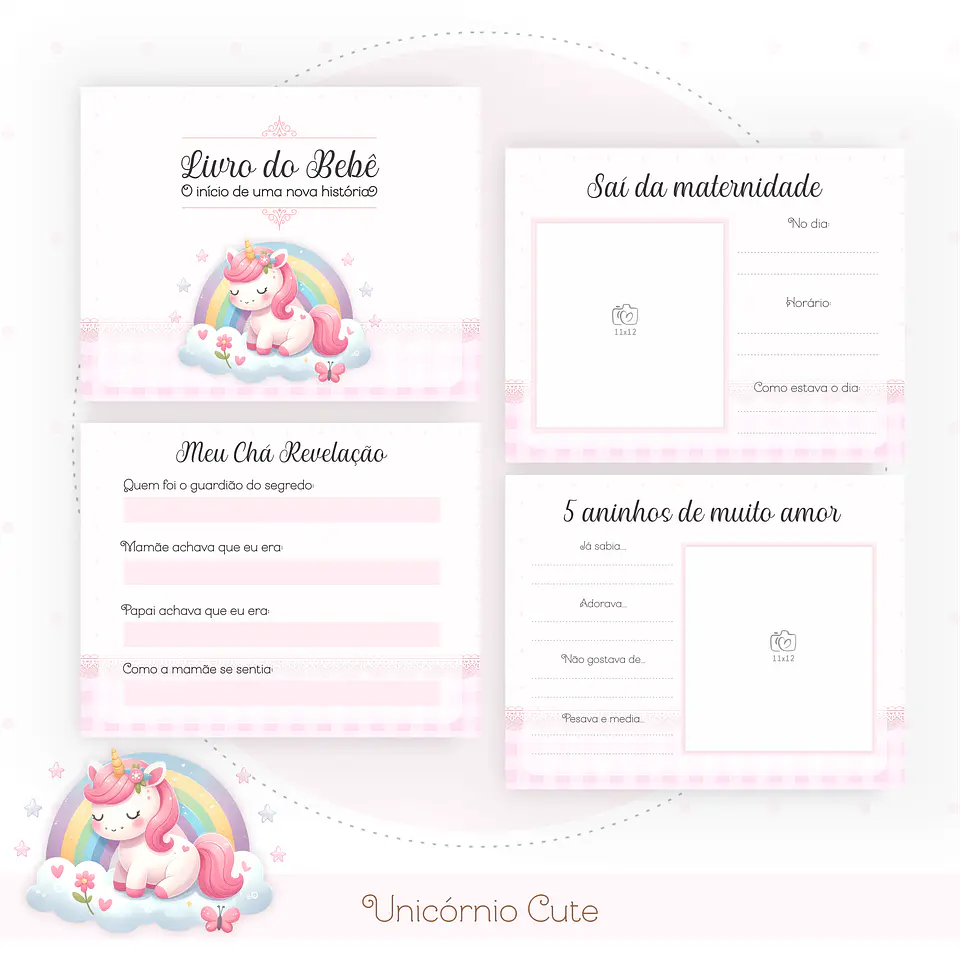 Arquivo Digital Caderneta Livro do Bebe Unicórnio Cute 3