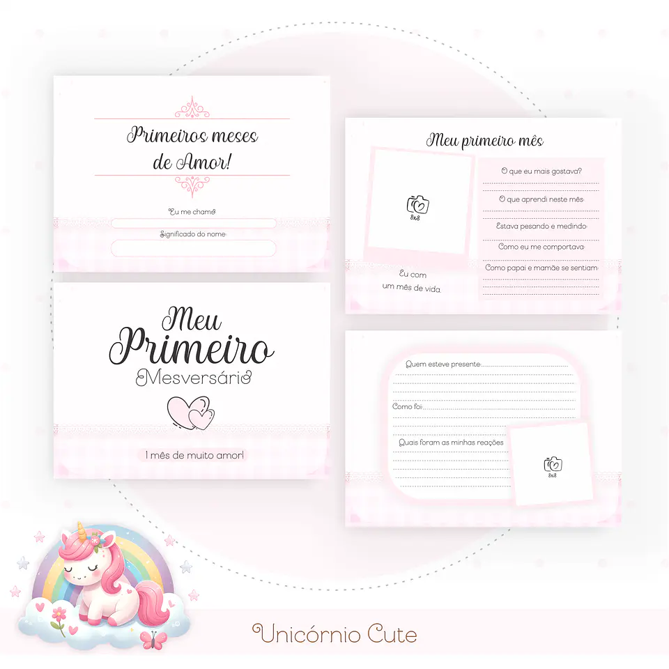 Arquivo Digital Caderneta Livro do Bebe Unicórnio Cute 4