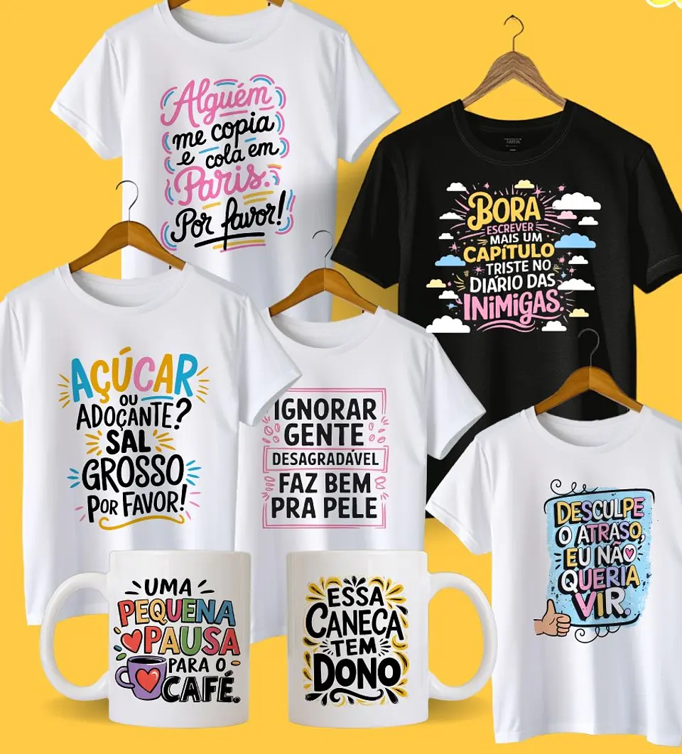 Arquivo Digital Pack Frases Ilustradas e Divertidas + Canecas 2