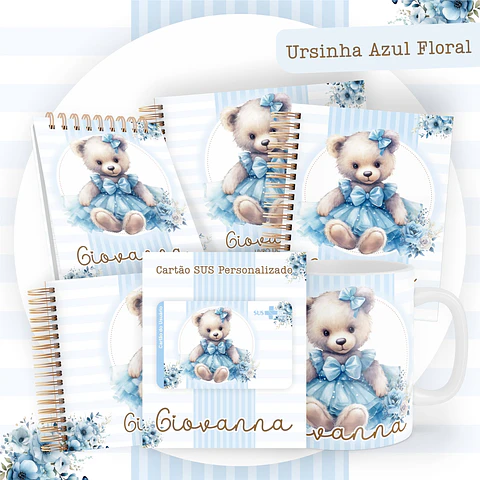 Arquivo Digital Pack Baby Ursinha Azul Floral