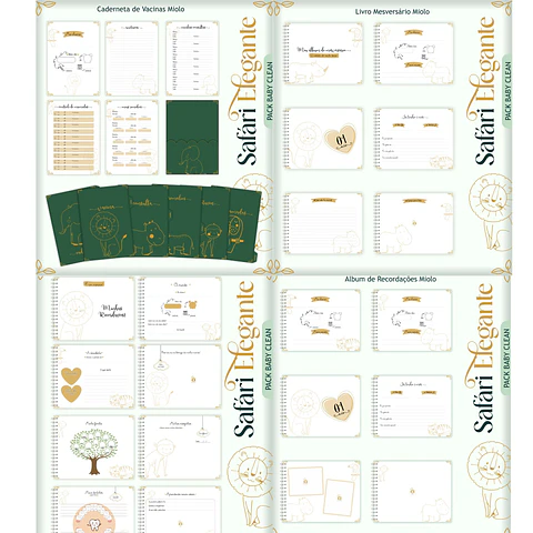 Arquivo Digital Caderneta, Livro do Bebe, Álbum Safari Elegante