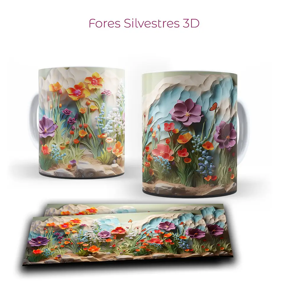 Pack Artes Floral Silvestres 3D  Sublimação Canecas 2