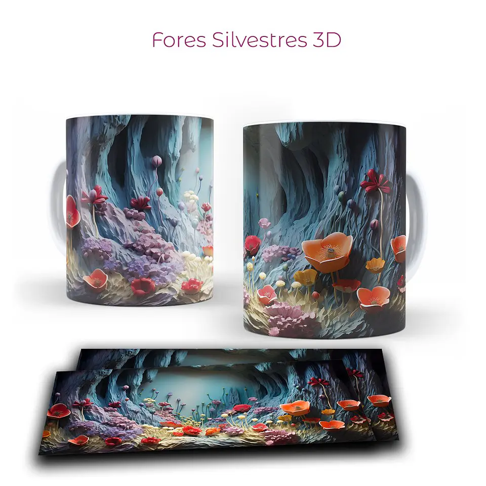 Pack Artes Floral Silvestres 3D  Sublimação Canecas 7