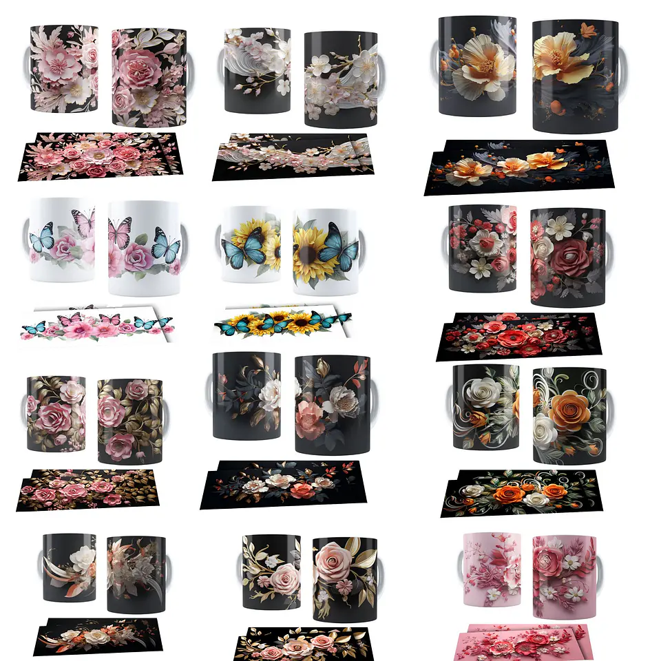 Pack Artes Kit Florais Sublimação Canecas 1