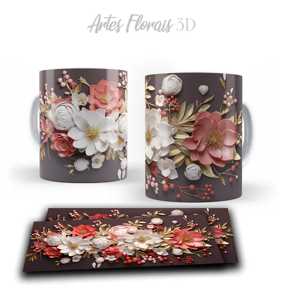 Pack Artes Kit Florais Sublimação Canecas 2