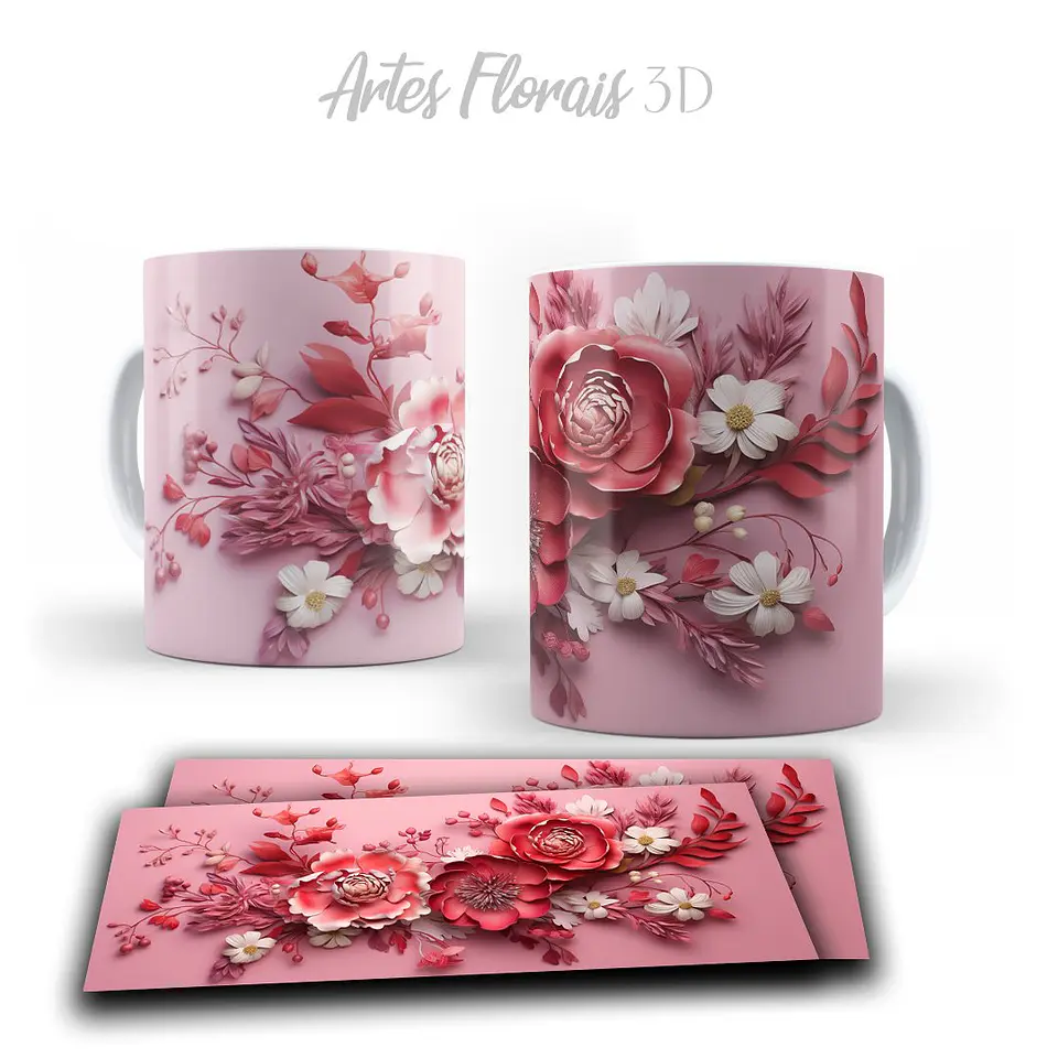 Pack Artes Kit Florais Sublimação Canecas 5