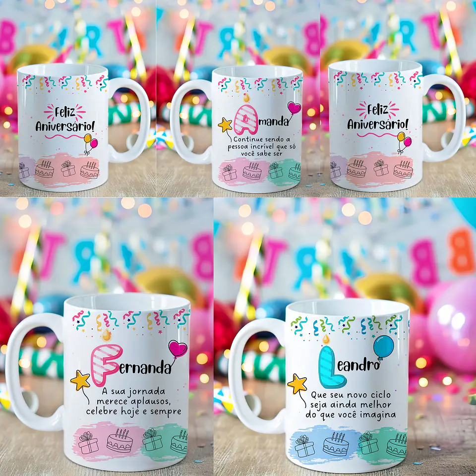 Arquivo Digital Sublimação Caneca Alfabeto Aniversario 1