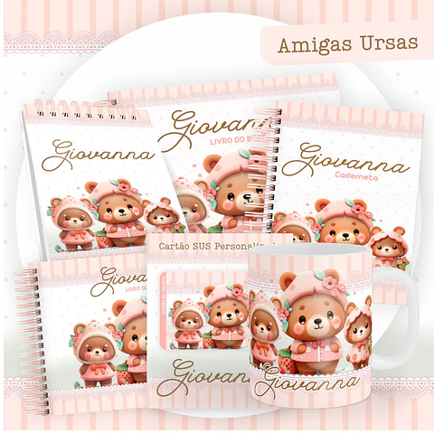 Arquivo Digital Caderneta E Livro Do Bebê Amigas Ursas