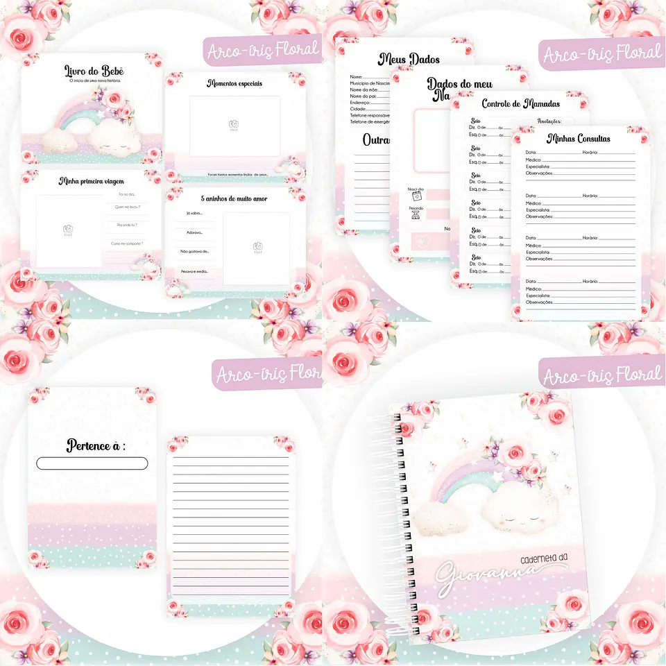 Arquivo Digital Caderneta Livro Do Bebê Arco Iris Floral 2