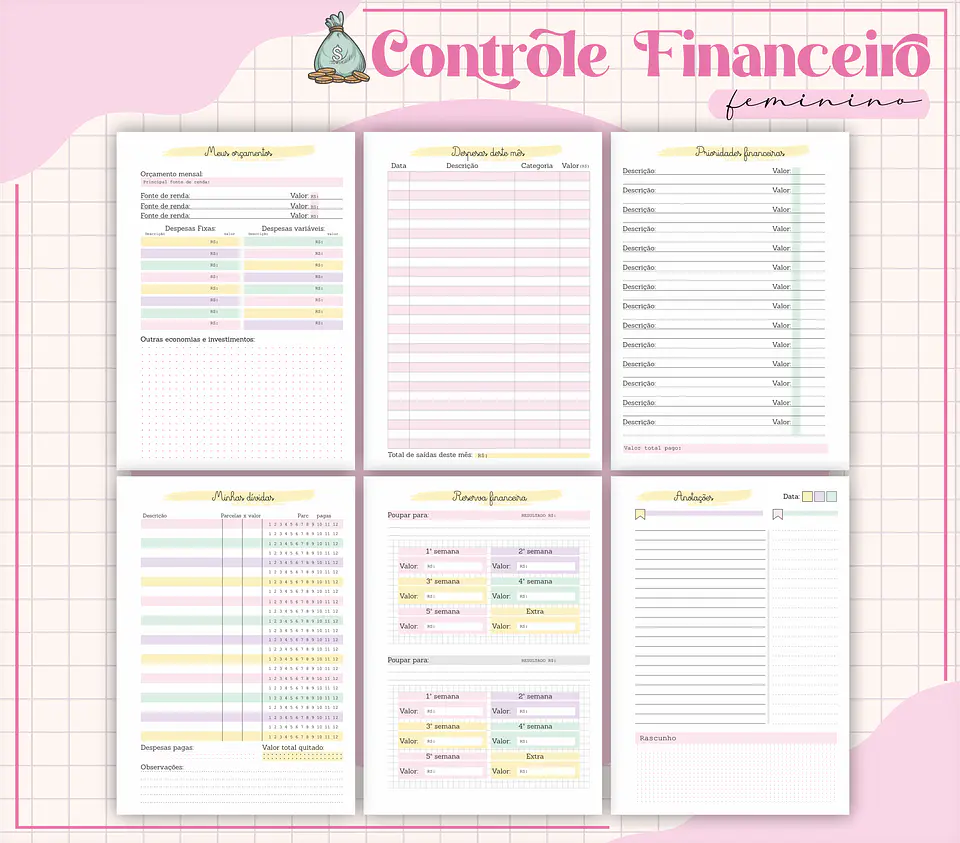 Arquivo Digital Planner Financeiro Feminino 4
