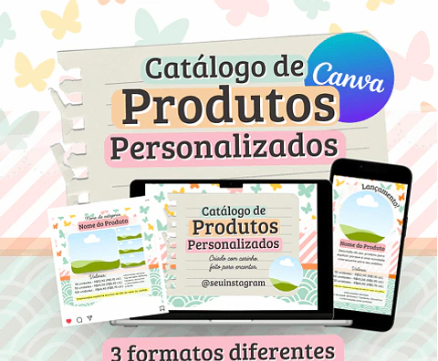 Catálogo Produtos Personalizados Borboleta – Editável no Canva