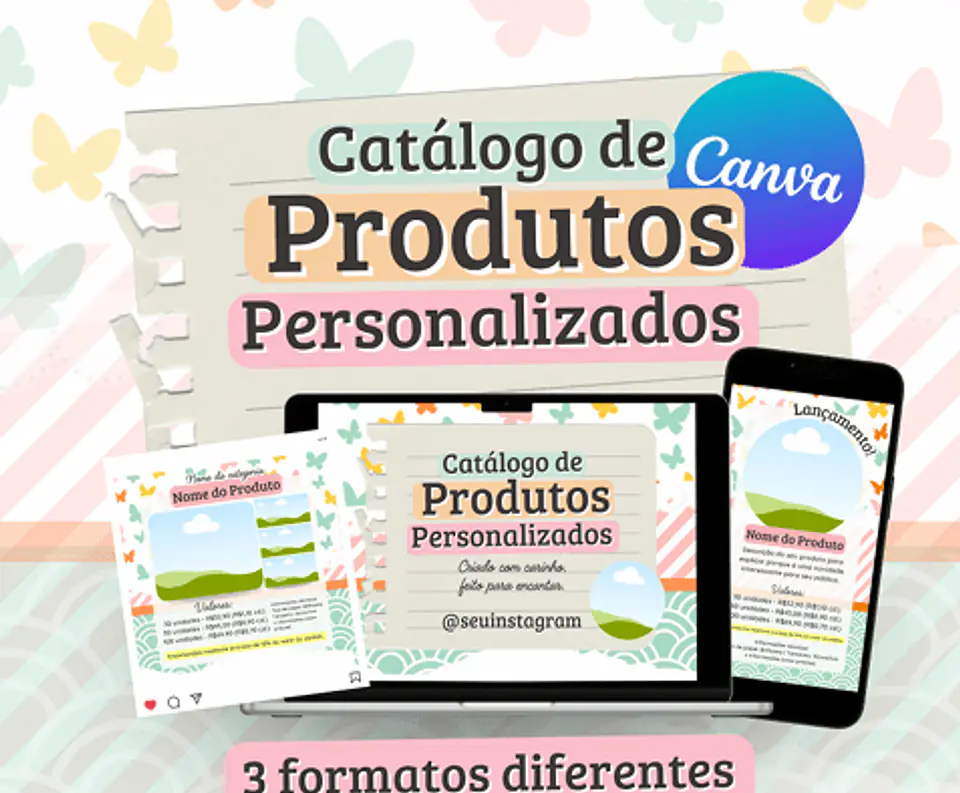 Catálogo Produtos Personalizados Borboleta – Editável no Canva 1