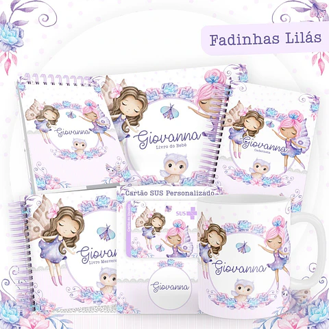 Arquivo Digital Caderneta e Livro Bebê Fadinhas Lilás